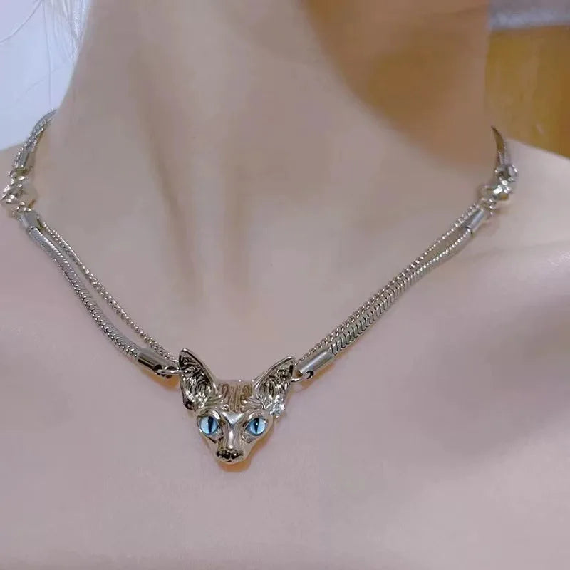 Cool Dark Cat Head Double Layer Chain