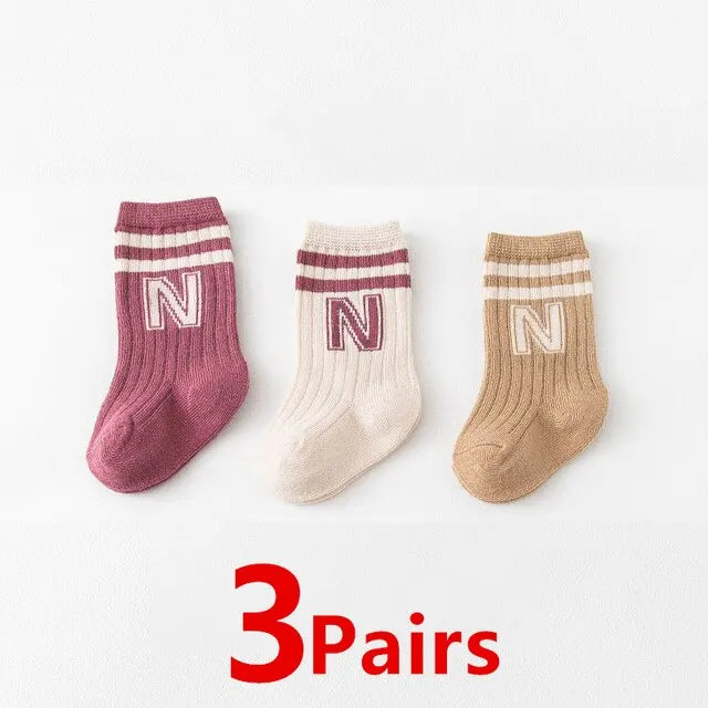 3 Pairs Baby Letter Socks Knit Soft Cotton