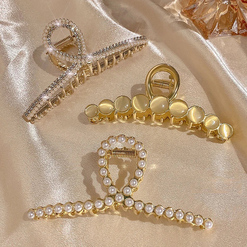 Metal Gold Pearl Hair Clips