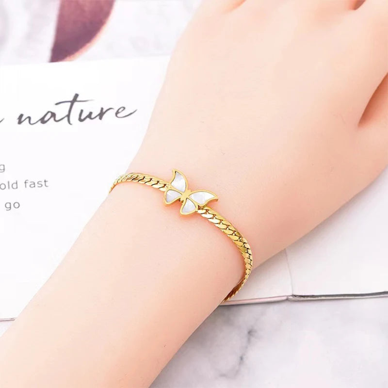 Stainless Steel Butterfly Tree Clover Zircon Bracelet