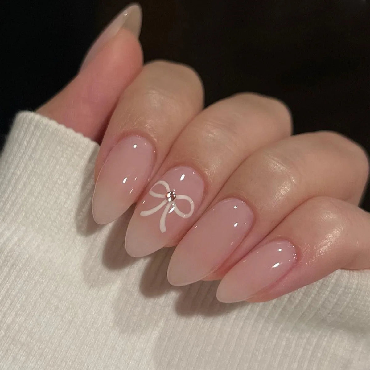 24Pcs Almond Fake Nails Long