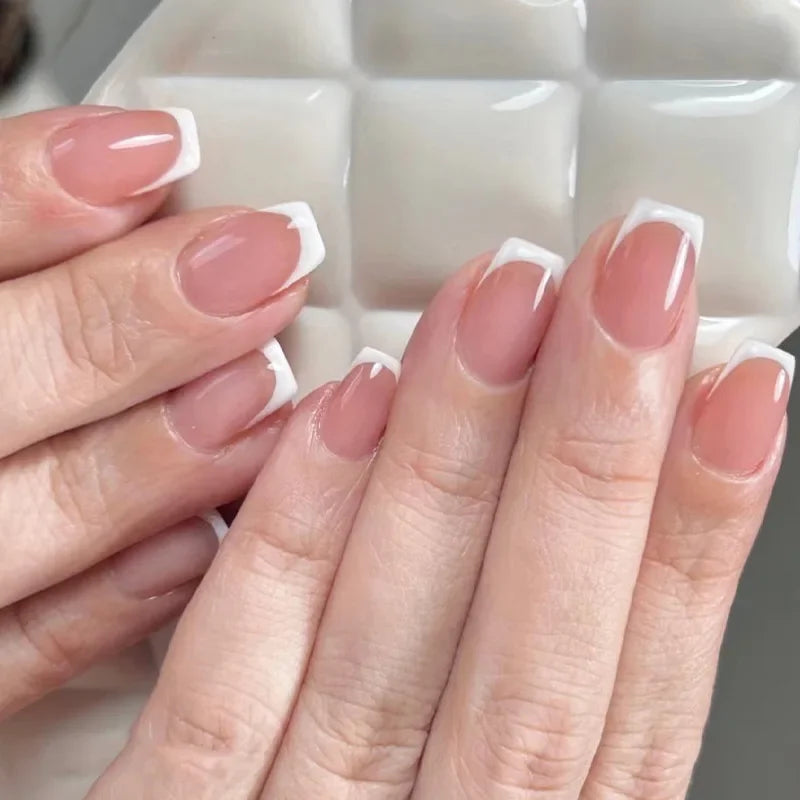 24Pcs White Edge Fake Nails