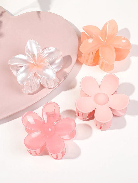 4Pcs 3Inch Pink Flower Claw Clips