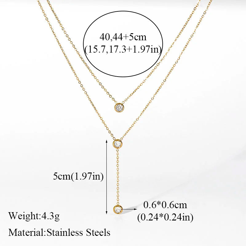 Stainless Steel Multilayer Zircon Pendant Necklace