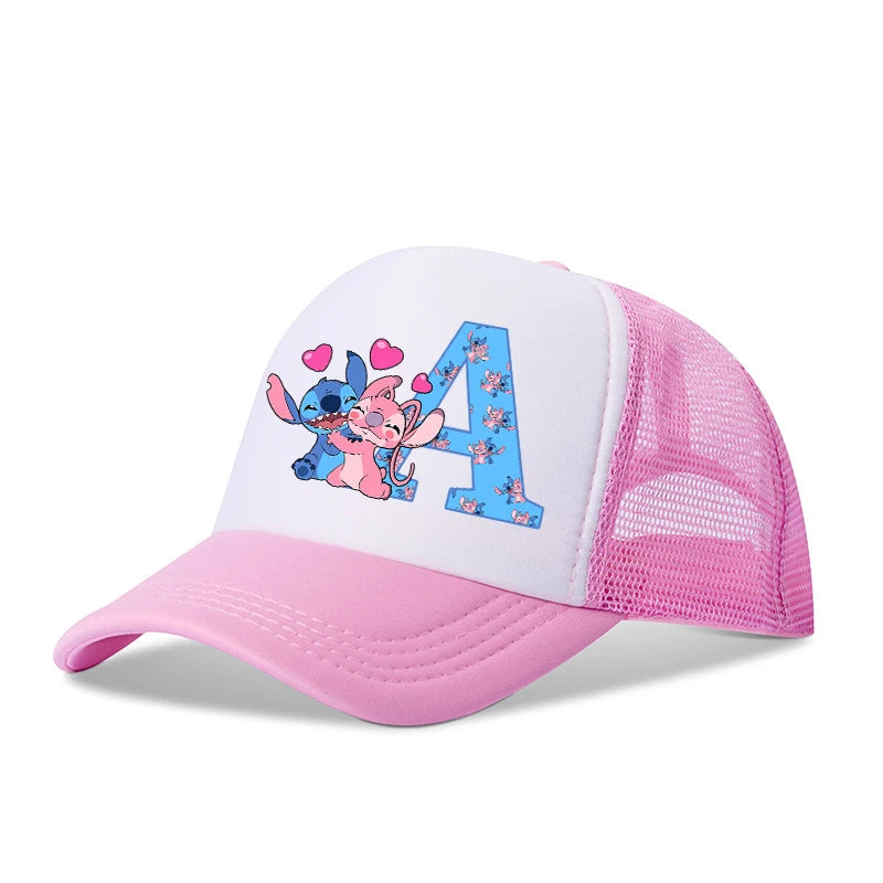 Stitch Disney Boys Girls Baseball Caps Letters A-Z