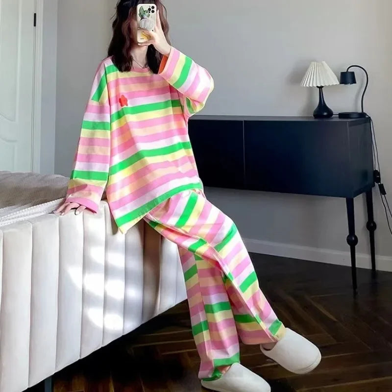 Plus Size Korean Long Sleeve Pajama Set