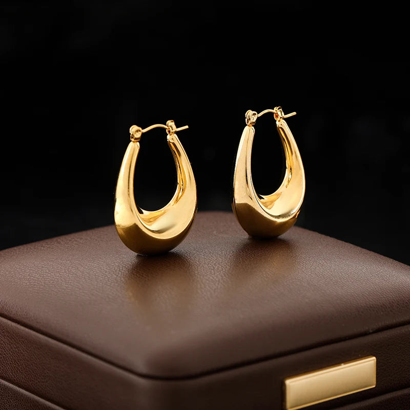 Stainless Steel Gold Color Twisted Hoop Earrings