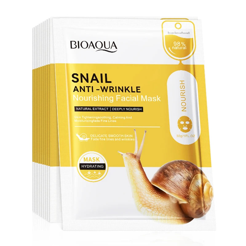 10pcs Snail Face Mask Moisturizing Brightening Firming Hydrating