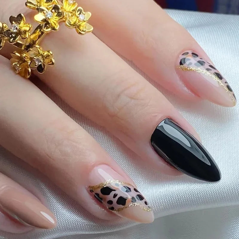 24Pcs Almond False Nails with Leopard Print