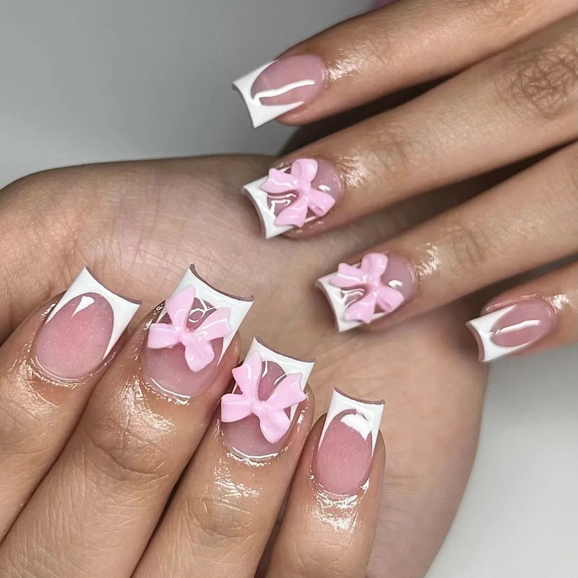 24Pcs Pink Bow Design False Nails