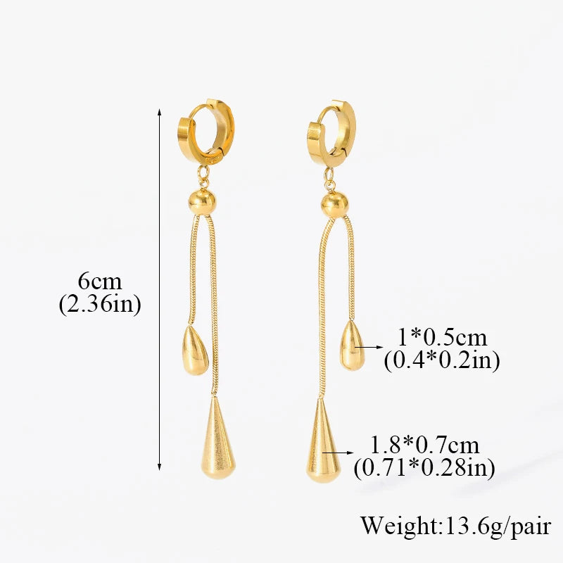 Stainless Steel Teardrop Tassel Long Dangle Earrings