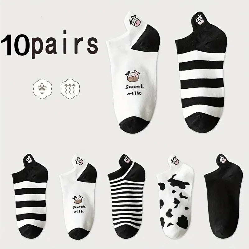 10 Pairs Womens Socks Lovely Cow