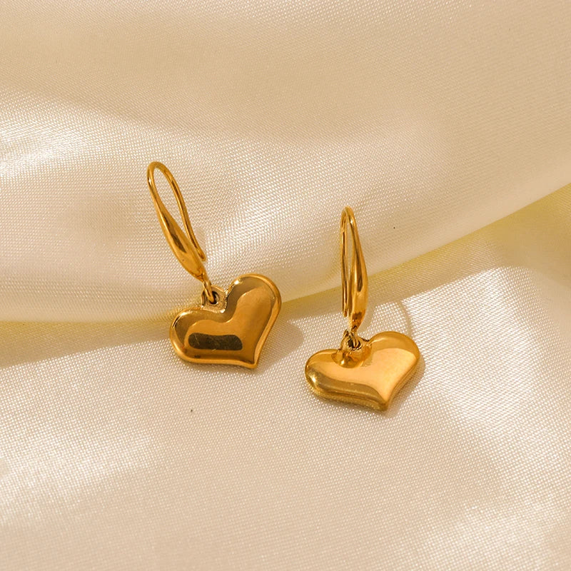 Stainless Steel Gold Color Heart Love Pendant Earrings