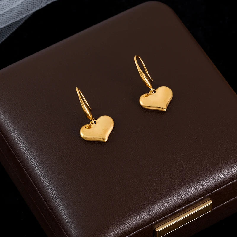 Stainless Steel Gold Color Heart Love Pendant Earrings