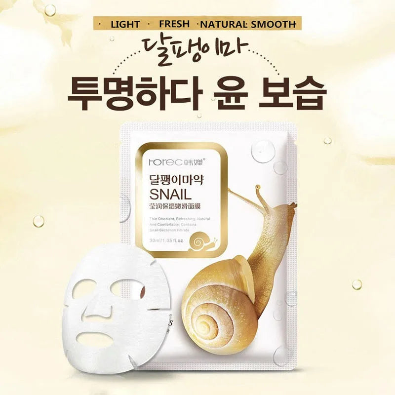 10pcs Snail Moisturizing Face Mask Replenishment Oil Control