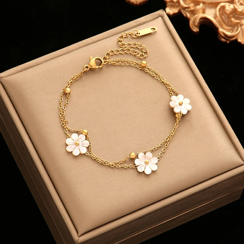 Stainless Steel Revolving Clover White Zircon Bracelet