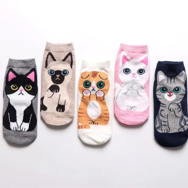 5 Pairs/Set Women's Cartoon Cute Cat