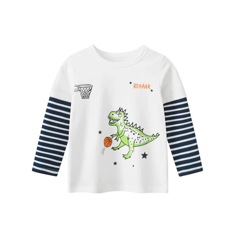 Cartoon Dinosaur Boys Basic Shirt