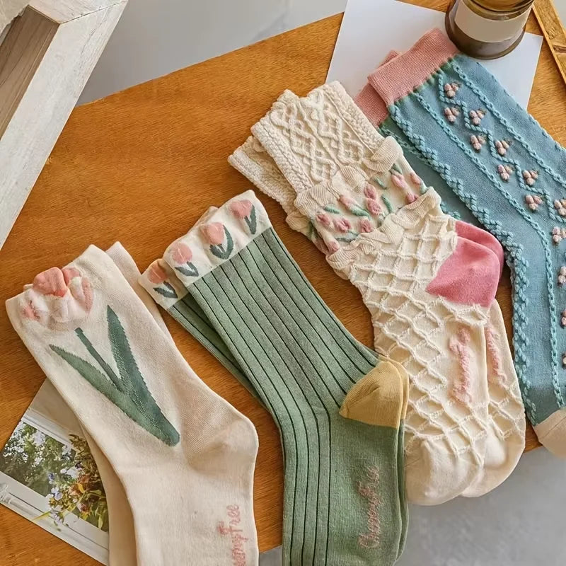 5 Pairs Retro Floral Socks