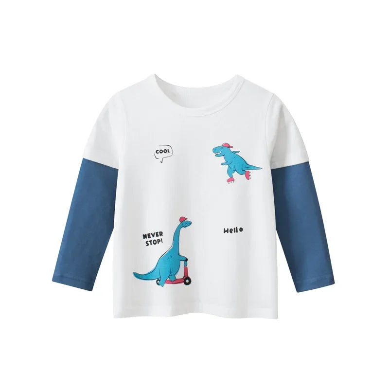 Cartoon Dinosaur Boys Basic Shirt