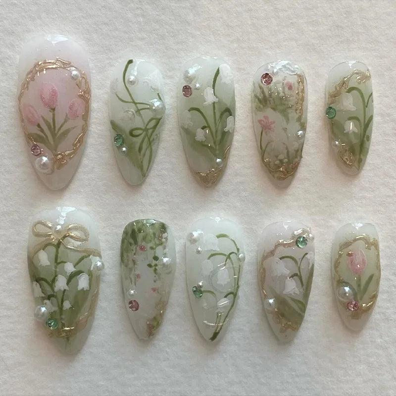 24Pcs Almond Fake Nails Long