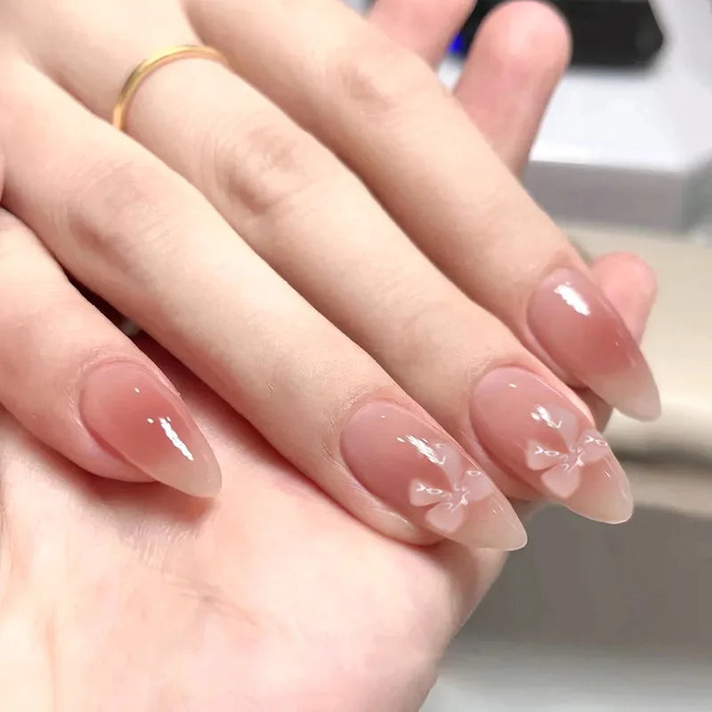 24Pcs Almond Fake Nails Long