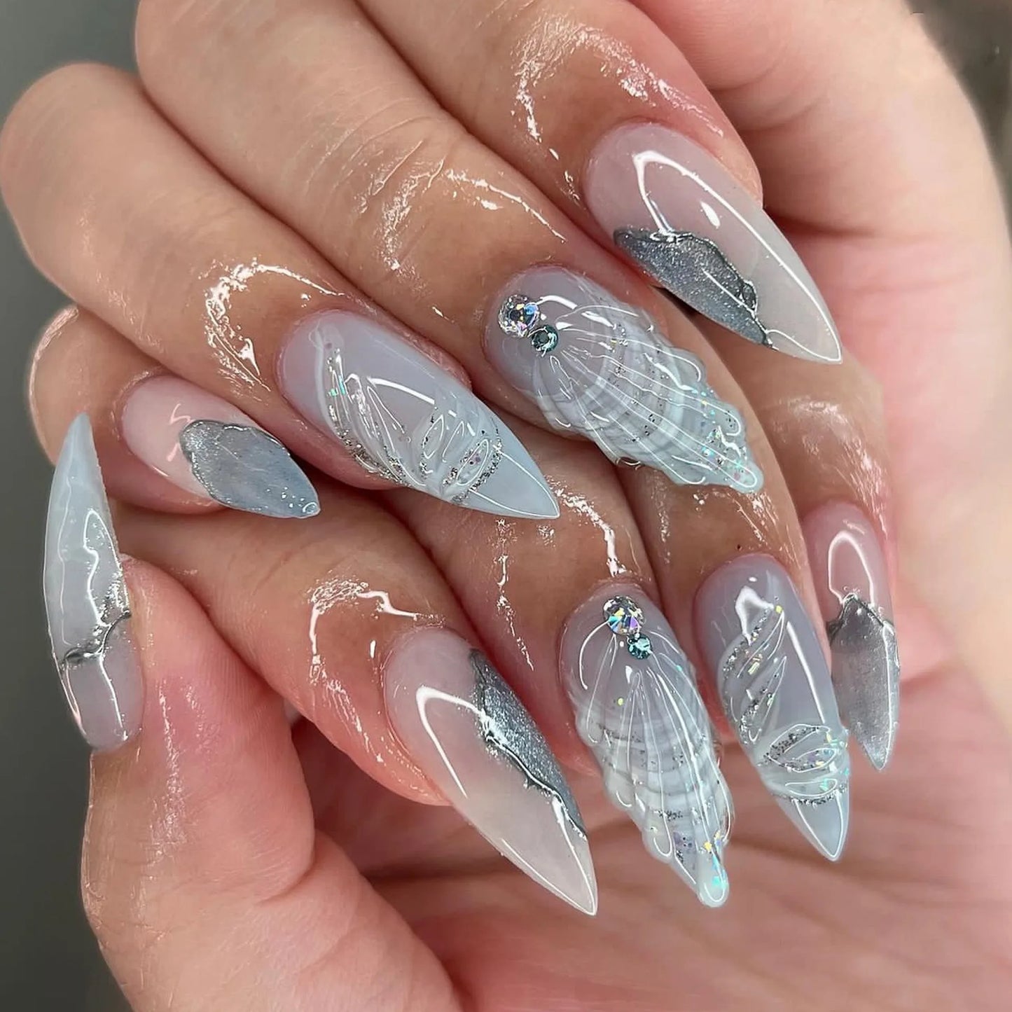 24Pcs Almond Fake Nails Long