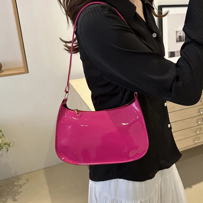 Solid Color Leather Shoulder Bag