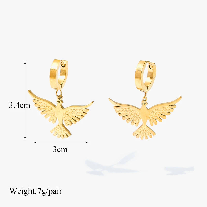 Stainless Steel Phoenix Bird Dangle Earrings