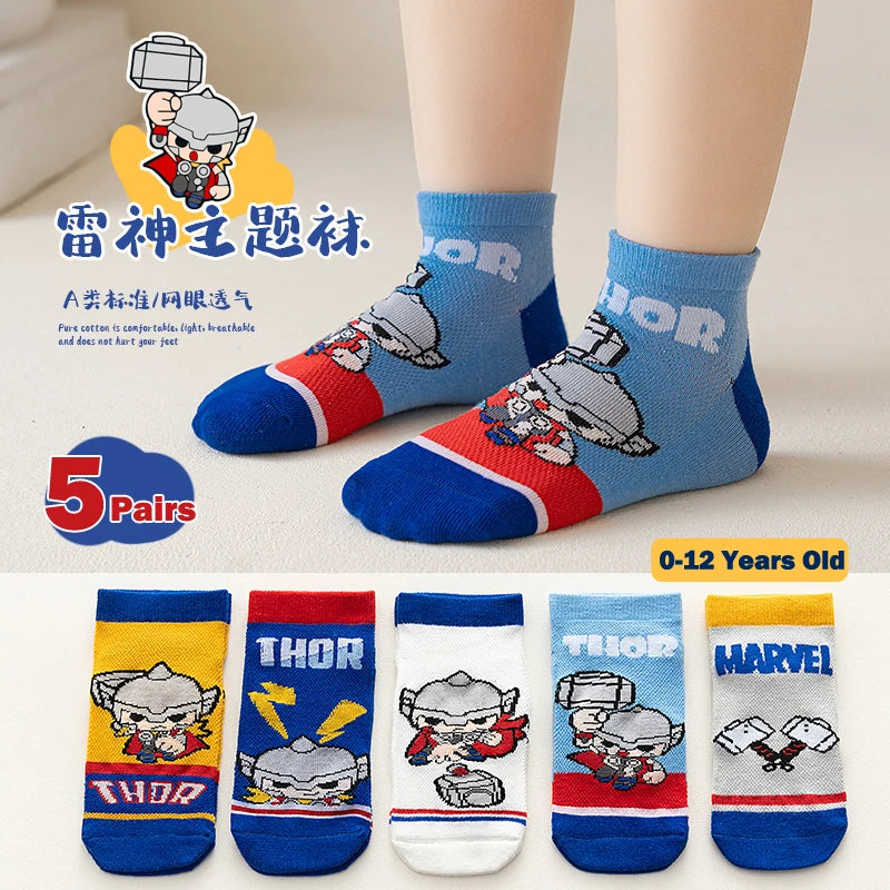 5 Pairs Children Socks Spiderman Anime Kids