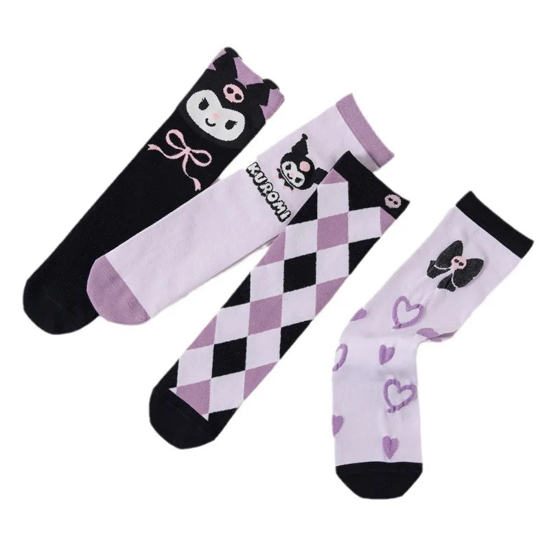 Girls Cute Sanrioed Kuromi Purple Knee Long Socks