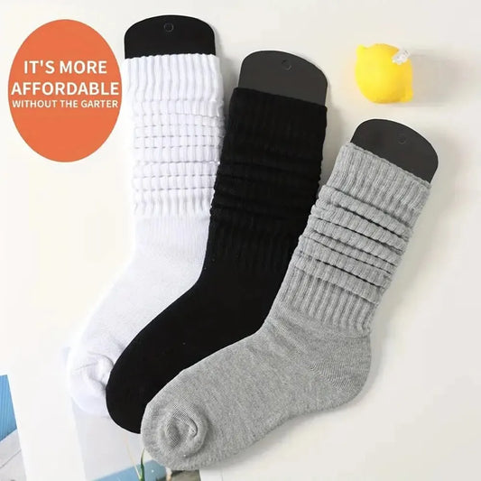 3 Pairs Pleated Mid Length Socks