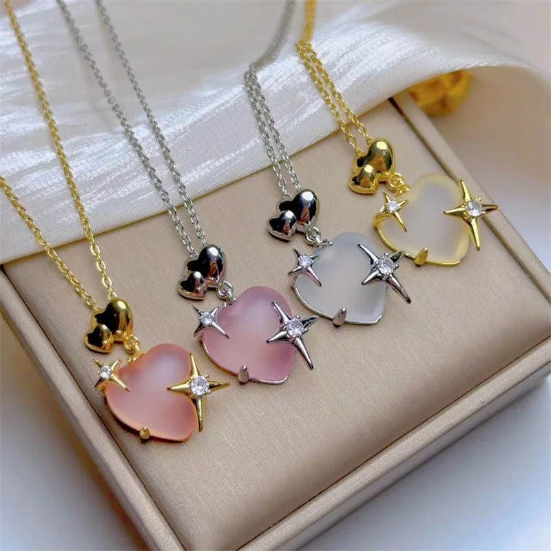 Classic Retro Pink Heart-shaped Necklace