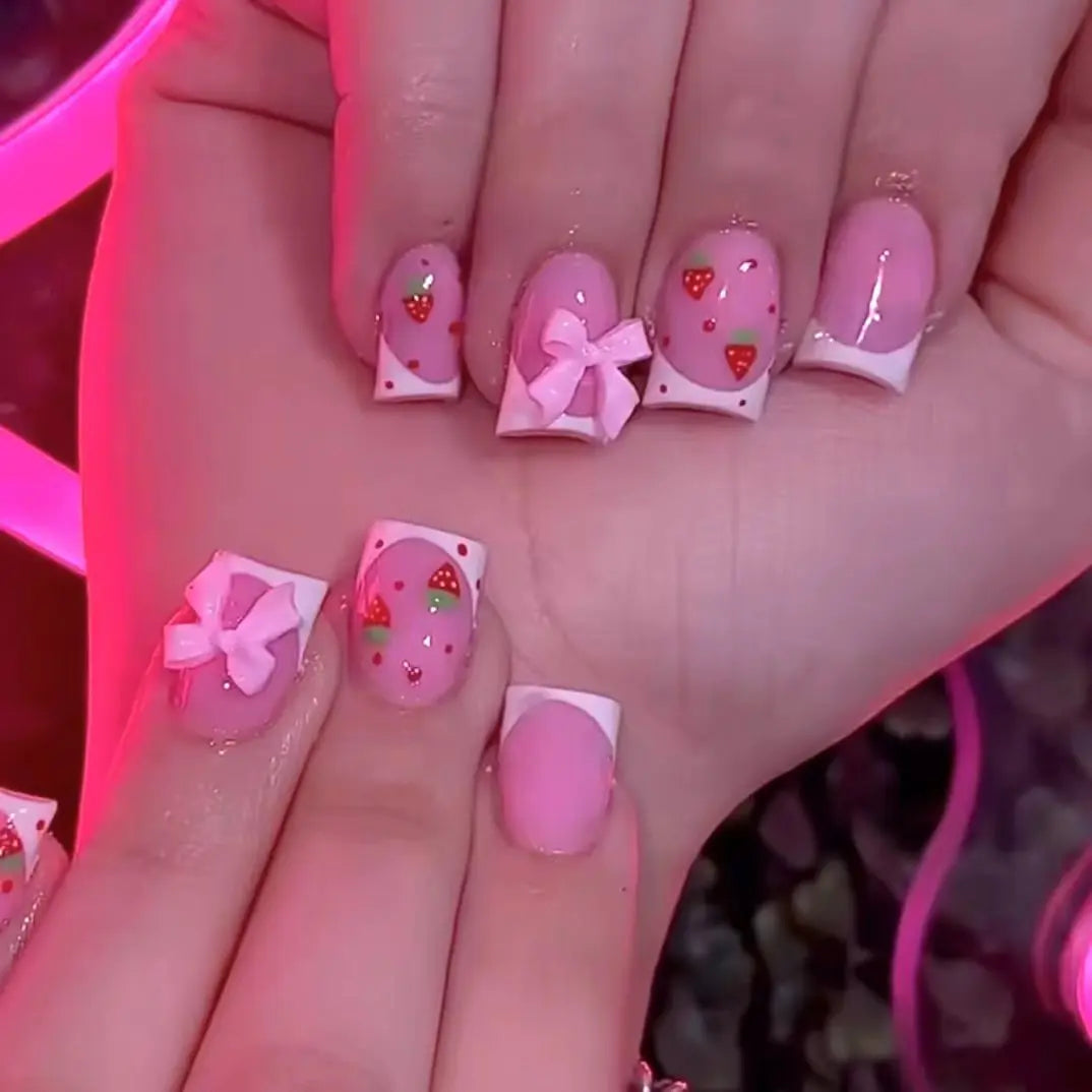 24Pcs Pink Bow Design False Nails