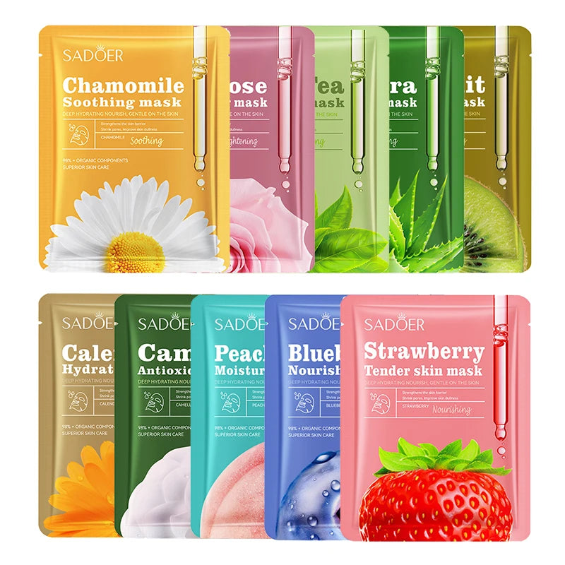 10pcs Fruit Floral Fragrance Face Mask Moisturizing Firming