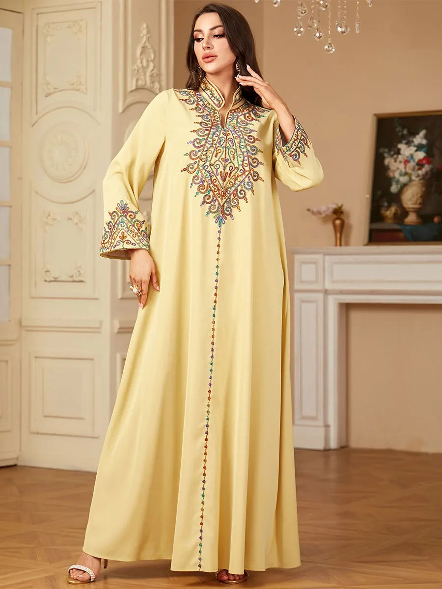 Embroidery V-Neck Long Dress