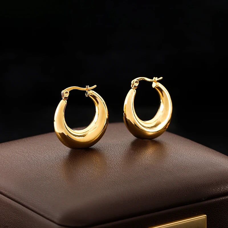 Stainless Steel Gold Color Twisted Hoop Earrings