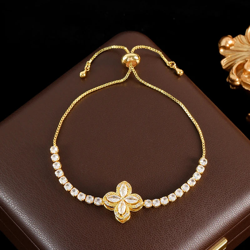 Stainless Steel Revolving Clover White Zircon Bracelet