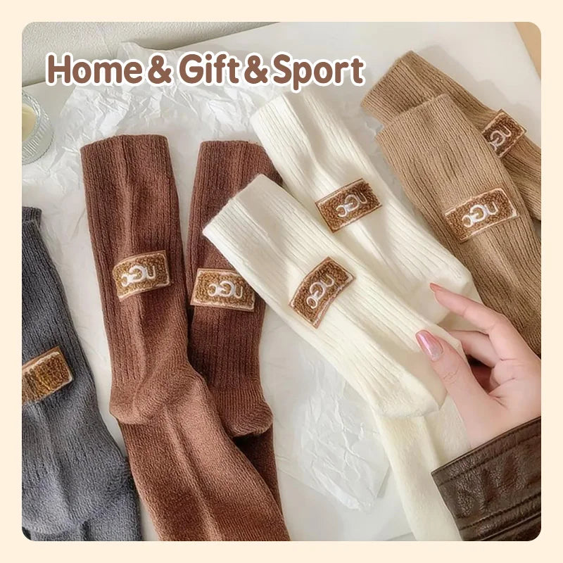 Winter Solid Warm Velvet Thickened Pile Socks 1 pair random colour