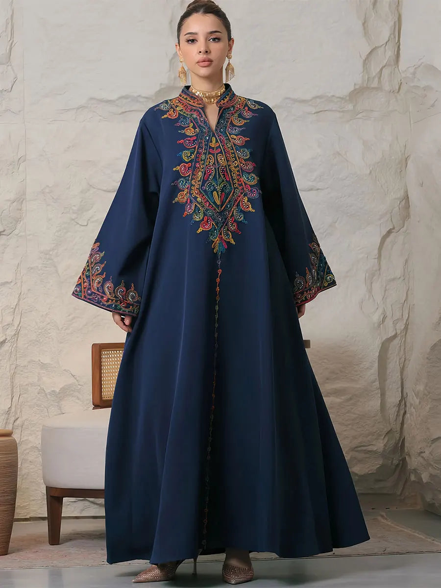 Embroidery V-Neck Long Dress