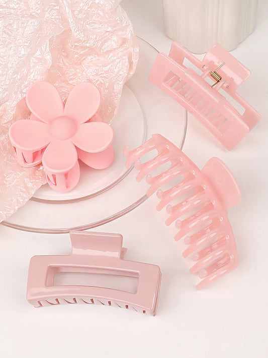 4Pcs Pink Colors Hair Claw Clips