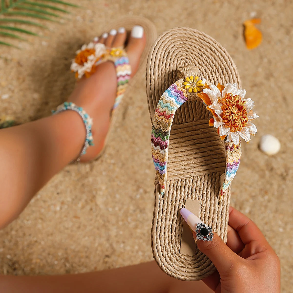 Women's Fashion Sunflower Anti-Slip Flat Flip Flops