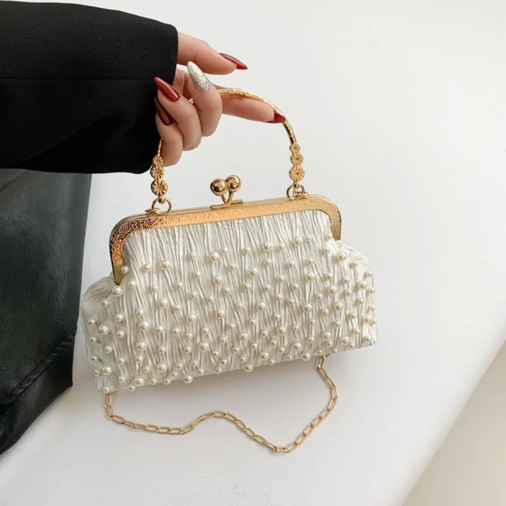 Artificial Pearl Diamond Inlaid Shoulder Bag