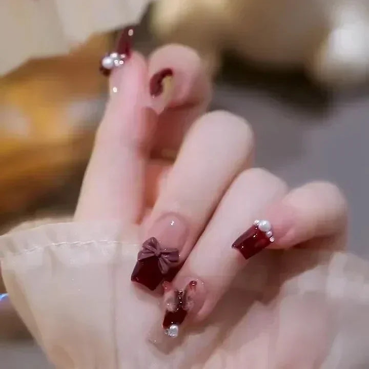 24Pcs Pearl Fake Nails