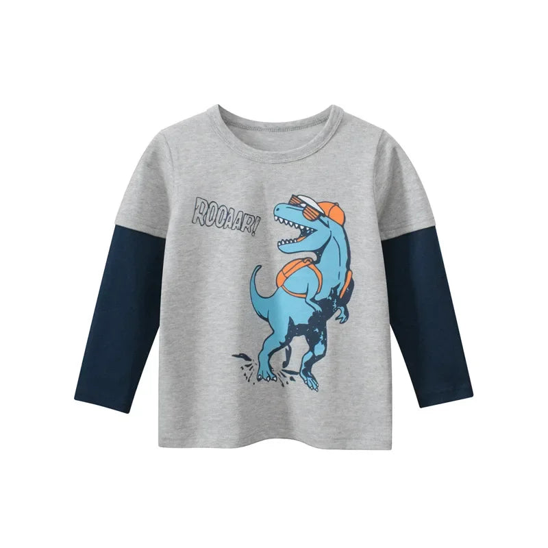 Cartoon Dinosaur Boys Basic Shirt