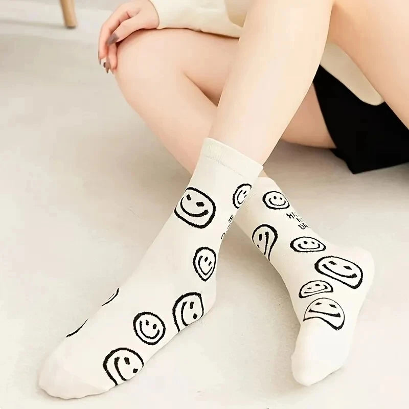 5/10 Pairs Happy Face Crew Socks