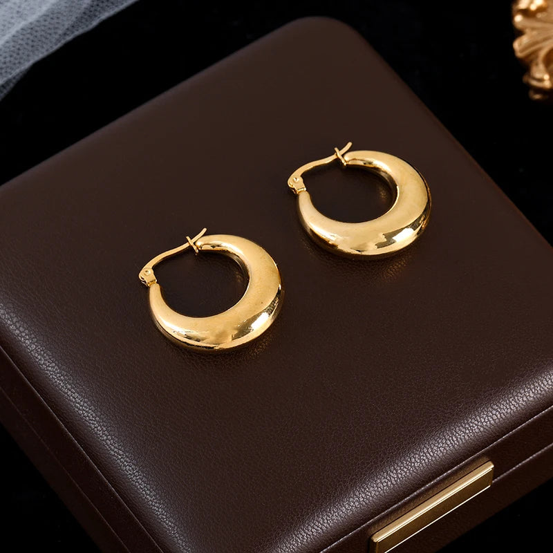 Stainless Steel Round Glossy Circle Hoop Earring