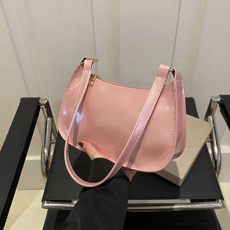 Solid Color Leather Shoulder Bag