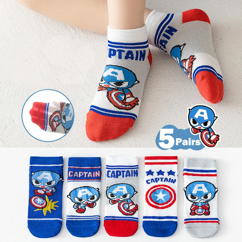 5 Pairs Children Socks Spiderman Anime Kids