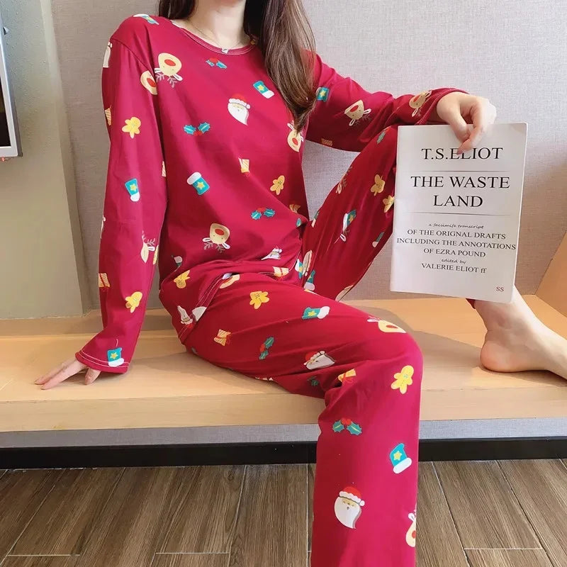 Cute Cartoon Round Neck Women's Pajama Set